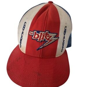 AJD Chicago Blitz Hat Men Large Vintage 80s USFL Trucker Snapback Red Blue Nylon